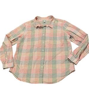Womens XL LL Bean Shirt Gingham Check Button Up Blouse